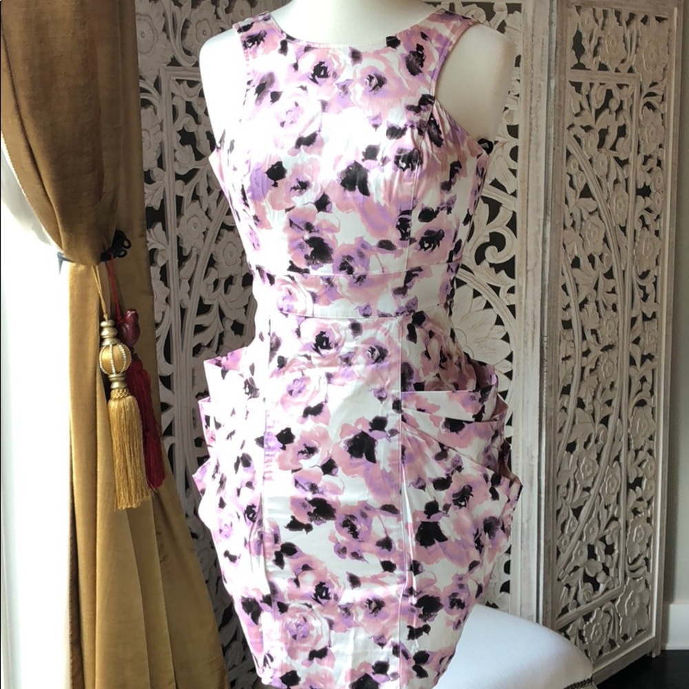 Bebe satin rose print tulip skirt dress